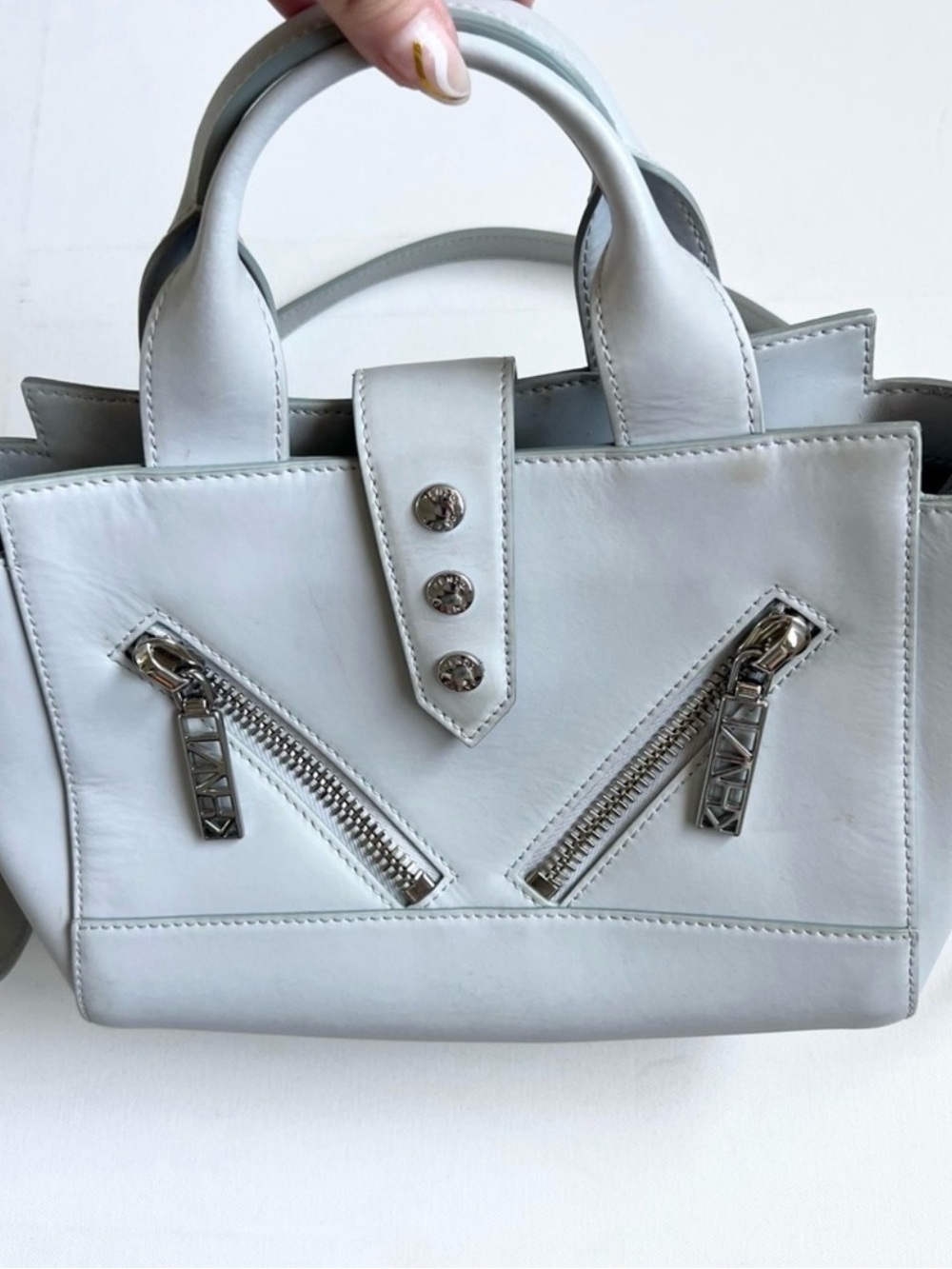 Kenzo Small Kalifornia Satchel / Crossbody in Light Gray with Silver Hardware